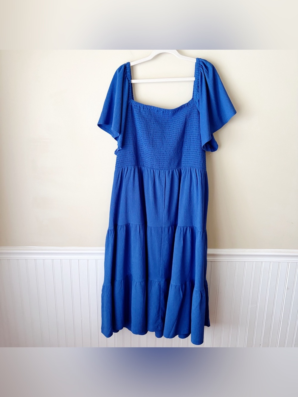 Lane Bryant | Smocked Tiered Midi Dress Flutter Sleeves Cobalt Blue 26/28 NWT - Picture 6 of 8